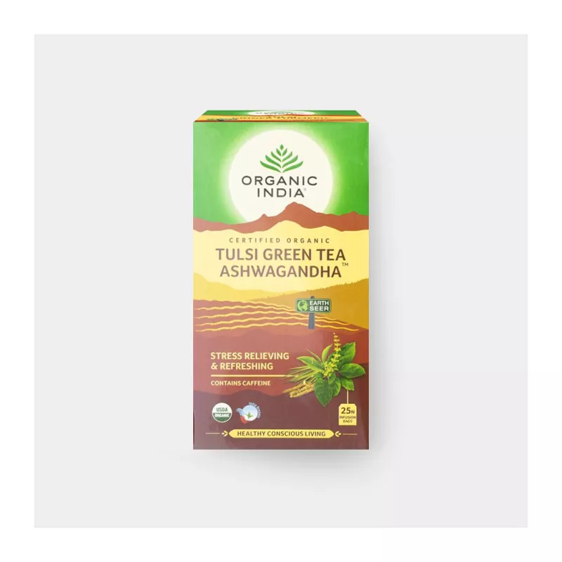 Tulsi se zeleným čajem a ašvagandou - BIO čaj (25 sáčků) ORGANIC INDIA Pvt.Ltd.