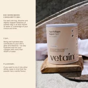 Veganský kolagen typu I (kůže, vlasy, nehty) - vanilková příchuť 180g Vetain GmbH Veganský kolagen typu I (kůže, vlasy, nehty) - vanilková příchuť 180g Vetain GmbH